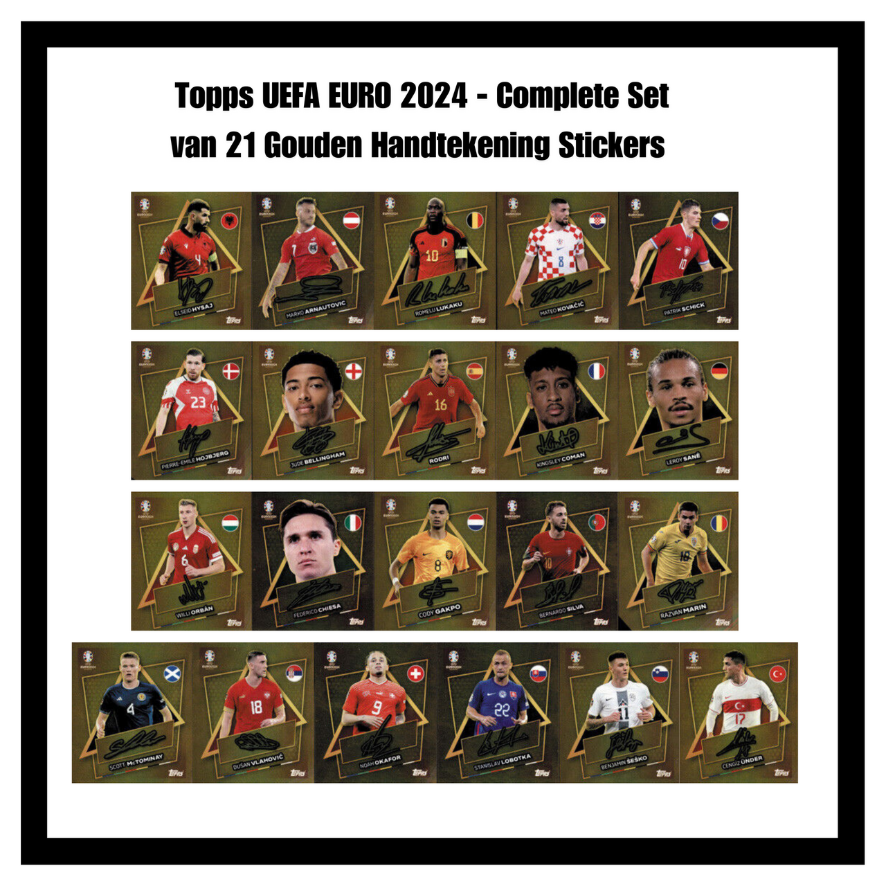 Topps UEFA EURO 2024 - Complete Set van 21 Gouden Handtekening Stickers