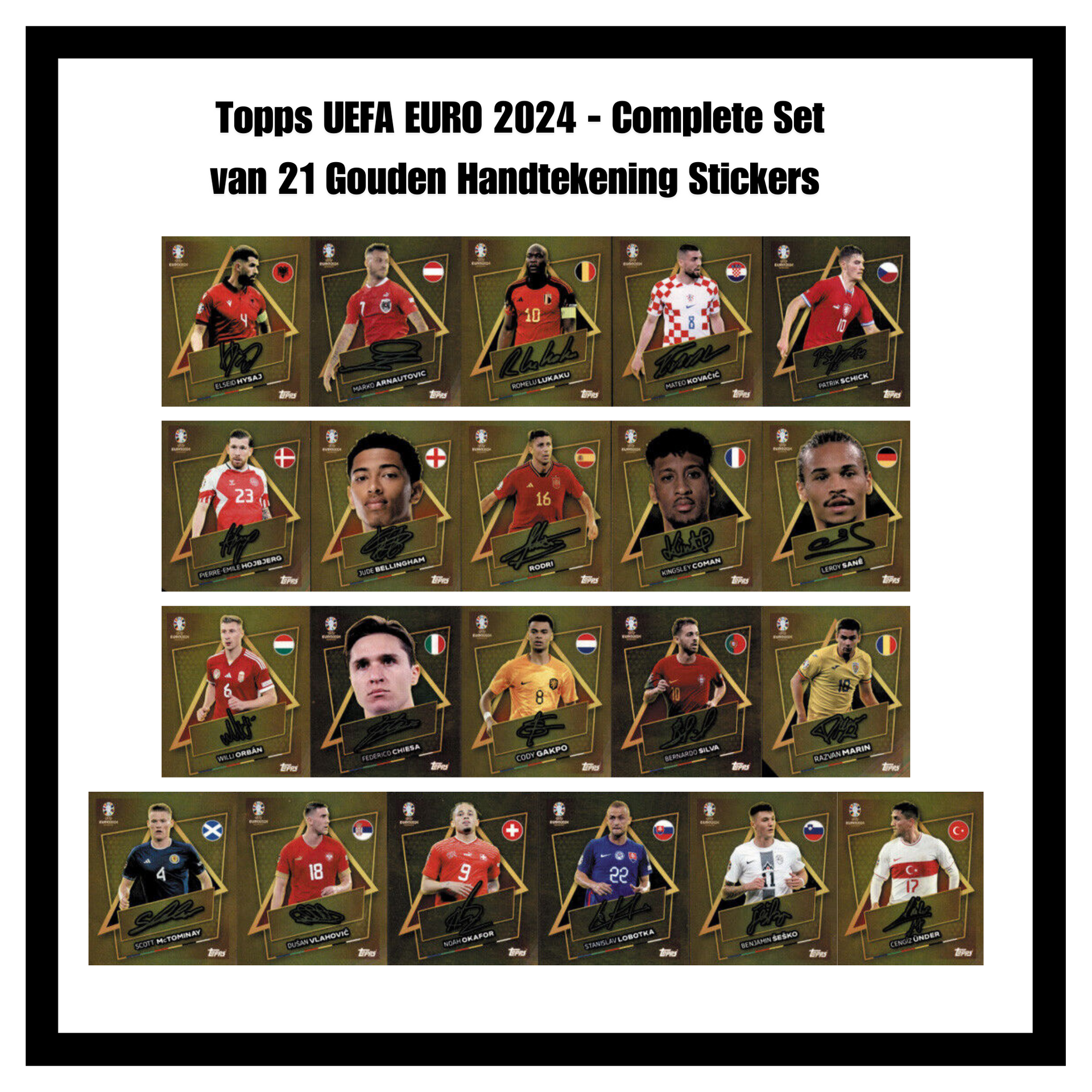 Topps UEFA EURO 2024 - Complete Set van 21 Gouden Handtekening Stickers